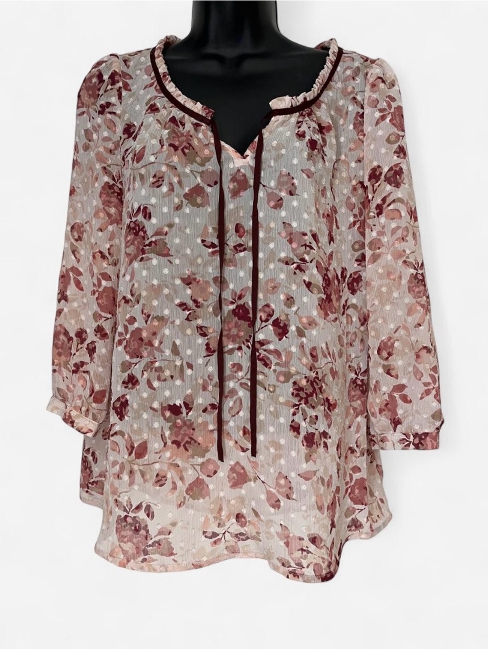 Lauren Conrad sheer pink & brown floral blouse